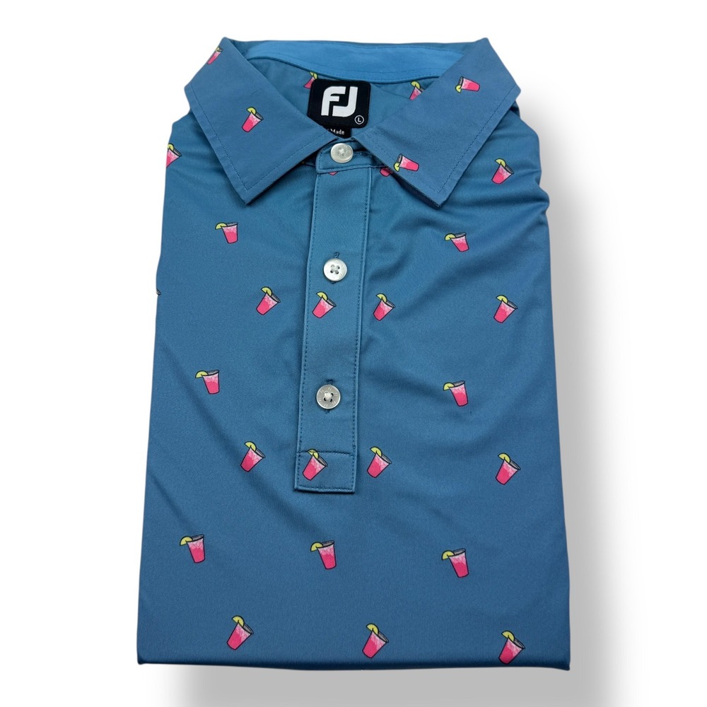 FootJoy Mens Large Blue Drink Print Golf Polo Shirt Short Sleeve Michigan Logo